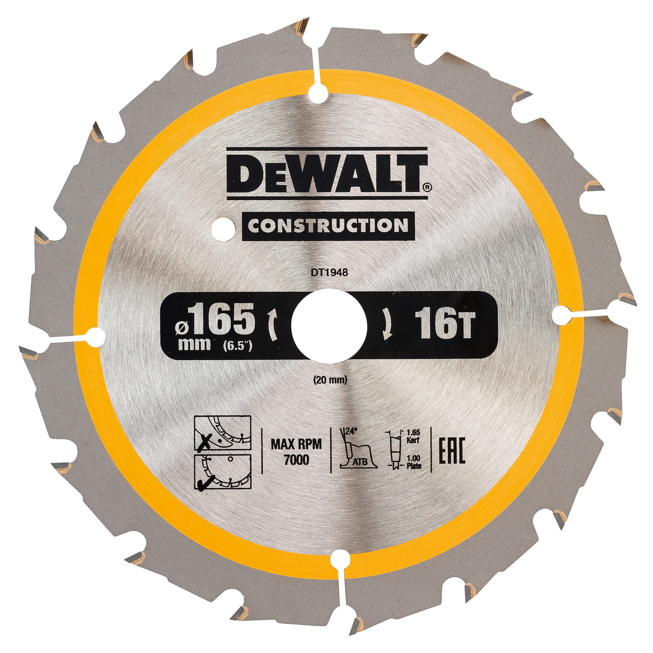 DeWALT Circular Saw Blade 165 x16mm 20T DT1948