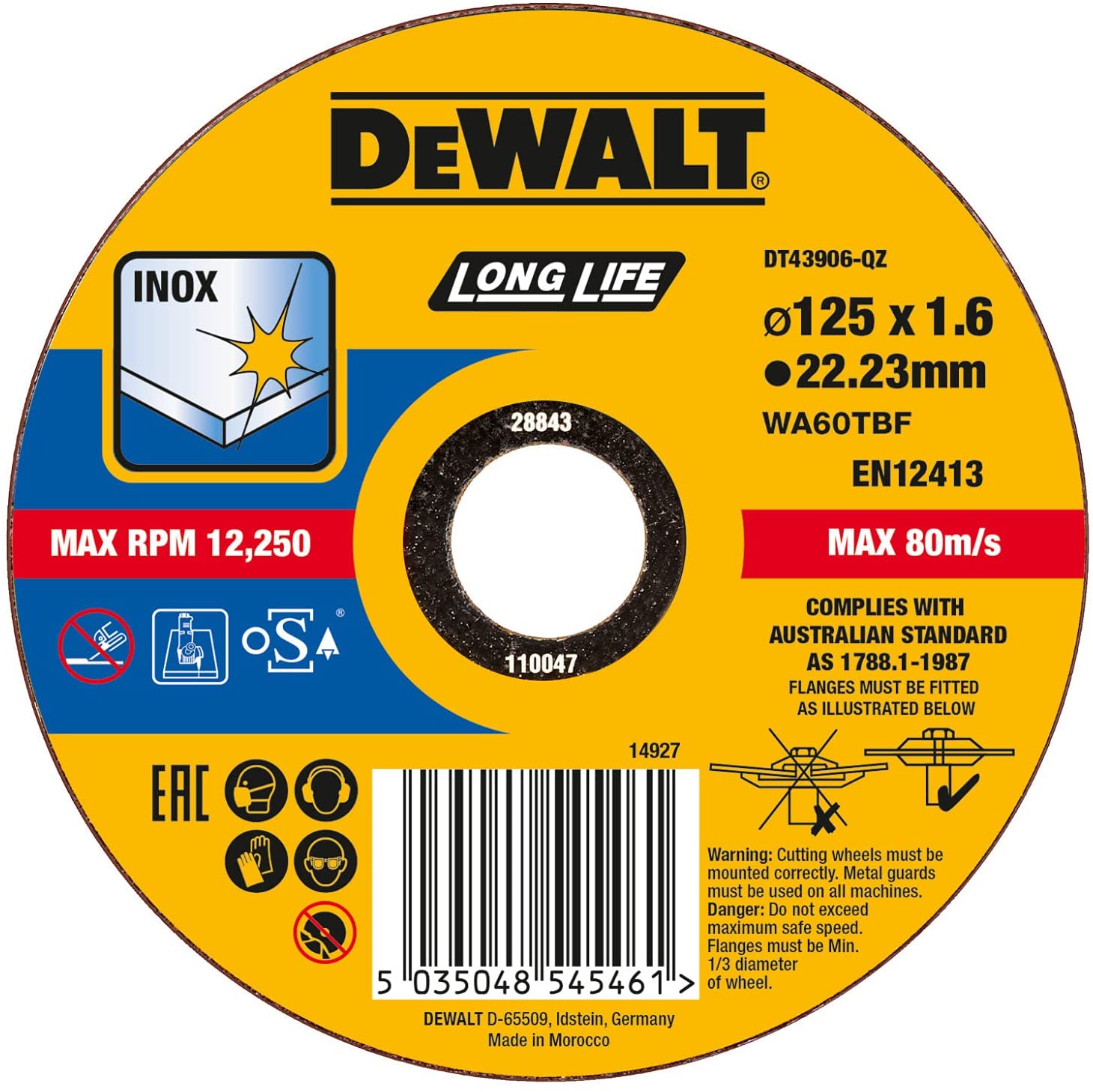 125 x 1.6x 22.23mm cutting disc INOX DT43906